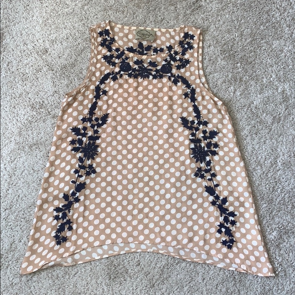 M Tan & Cream Polka Dot sleeveless top